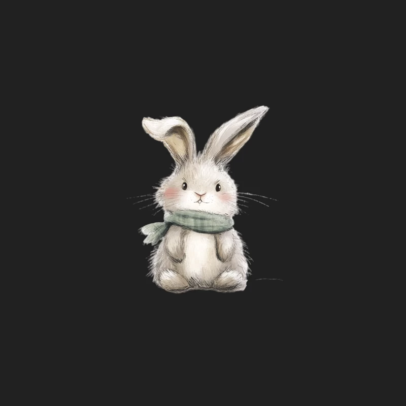 Cute Fluffy Cartoon Bunny with Scarf Illustration Bucket Hat