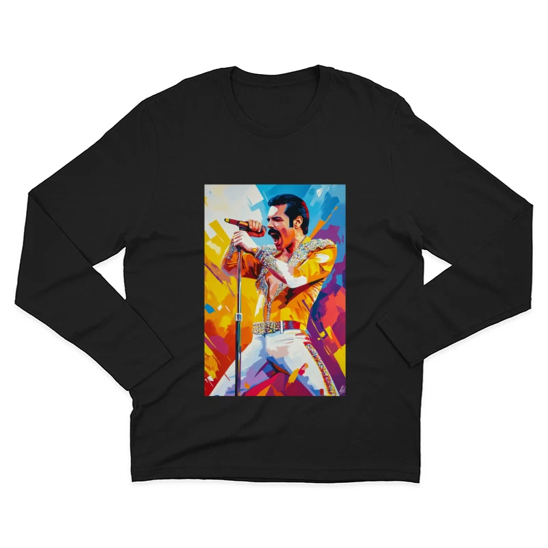 Energetic Rock Star's Colorful Performance Male Long Sleeve T-Shirt