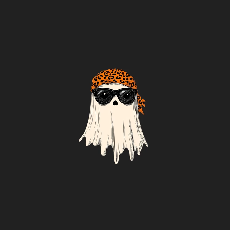 Cool Ghost with Leopard Bandana and Sunglasses Illustration Bucket Hat