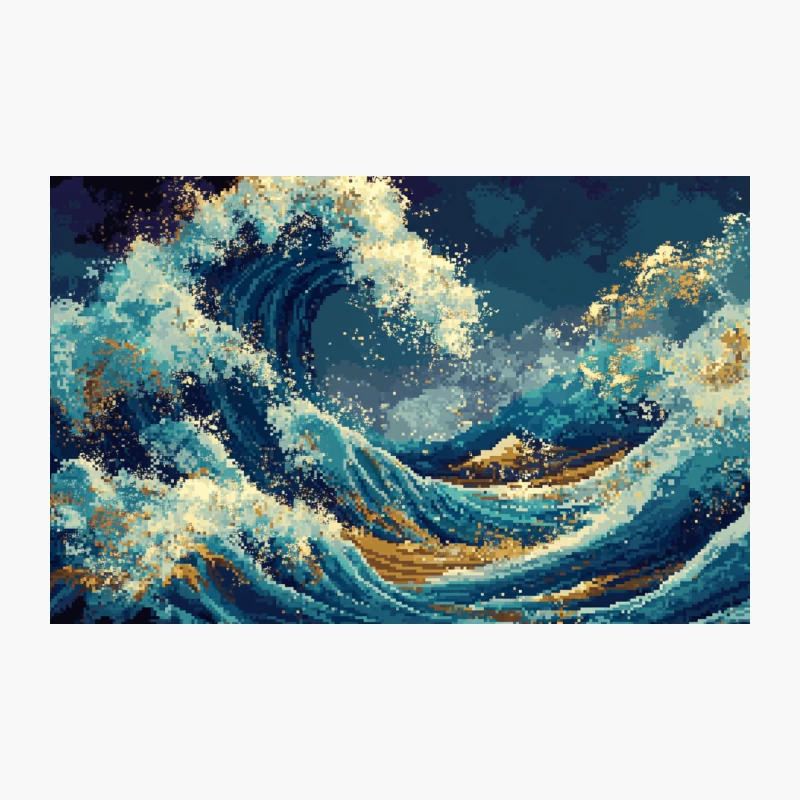 Pixelated Ocean Wave: Digital Japanese-Inspired Seascape Travel Mug