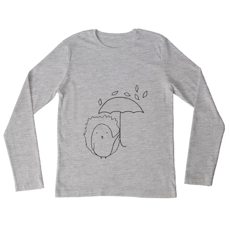 Hérisson sous un parapluie avec des feuilles Femme Manches Longues T-Shirt