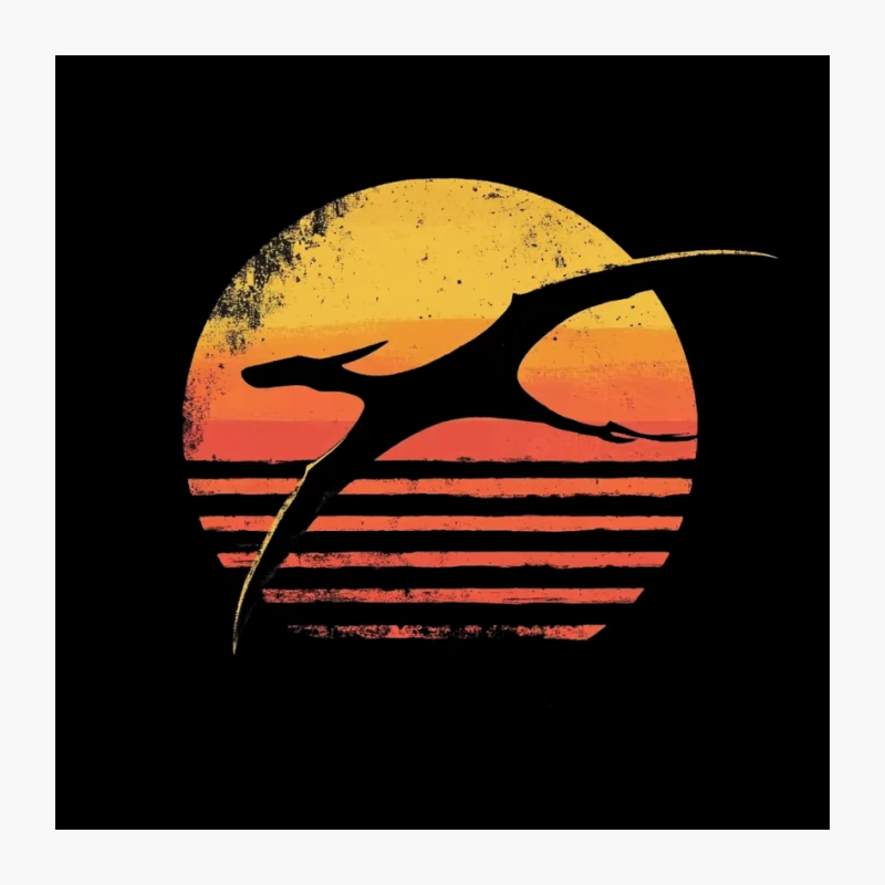 Retro Sunset with Pterodactyl Silhouette: Vintage Prehistoric Graphic Pin