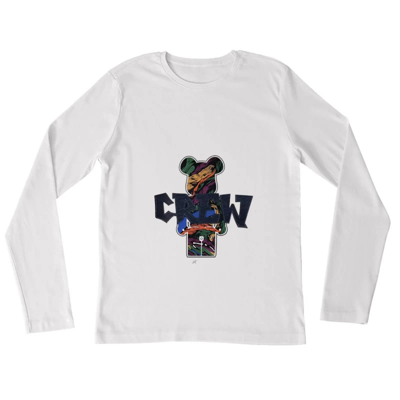 Bunter CREW Bär Illustration Damen Langarm T-Shirt
