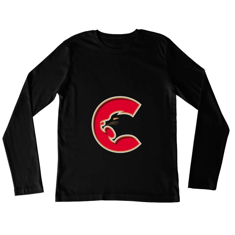 Red Cougar Letter C Sports Logo Design Female Long Sleeve T-Shirt