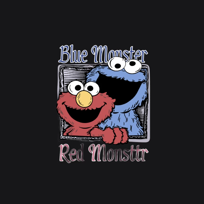 Blaues und rotes Monster Zeichnung Herren Pullover Hoodie