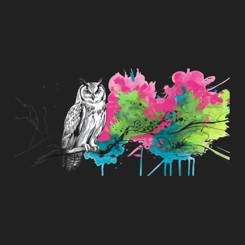 Monochrome Owl Meets Vibrant Watercolor Splash Bucket Hat