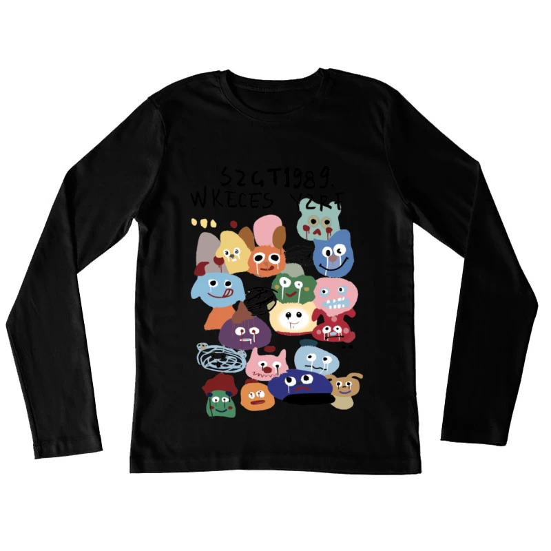 Bunte Monster Gesichter Illustration Damen Langarm T-Shirt