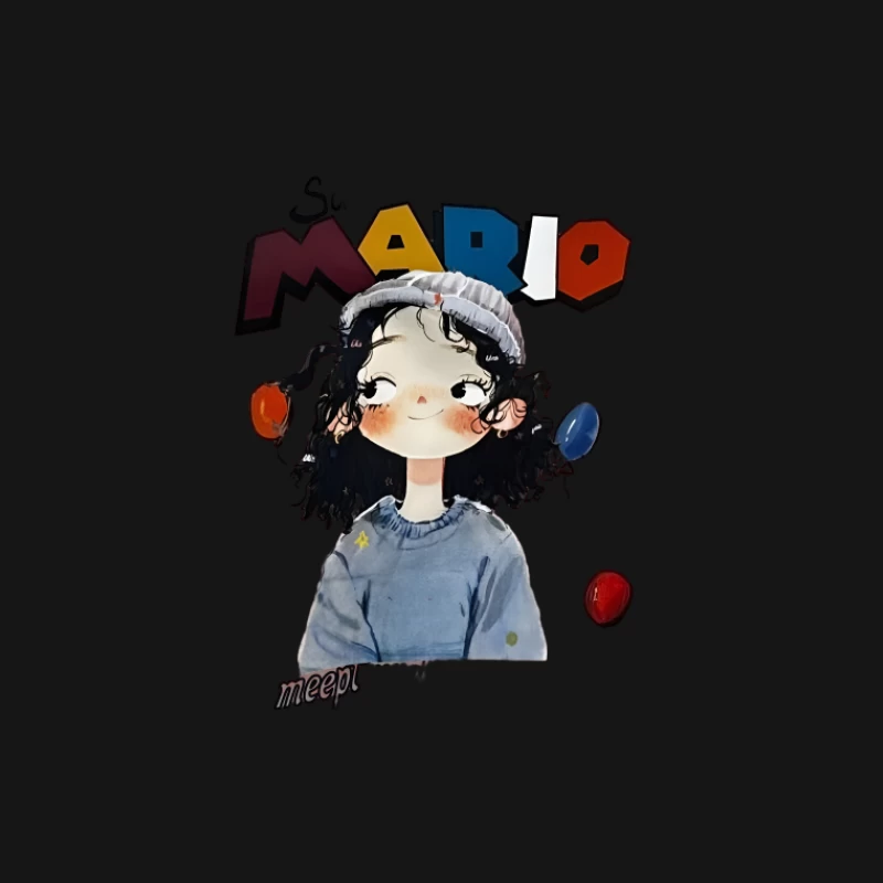 Jeune fille ludique avec bonnet et inscription Mario Femme T-Shirt