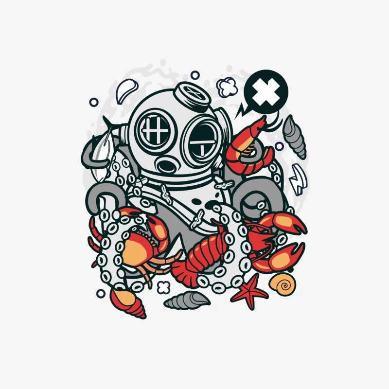 Plongeur Astronaute et Pieuvre Femme Manches Longues T-Shirt