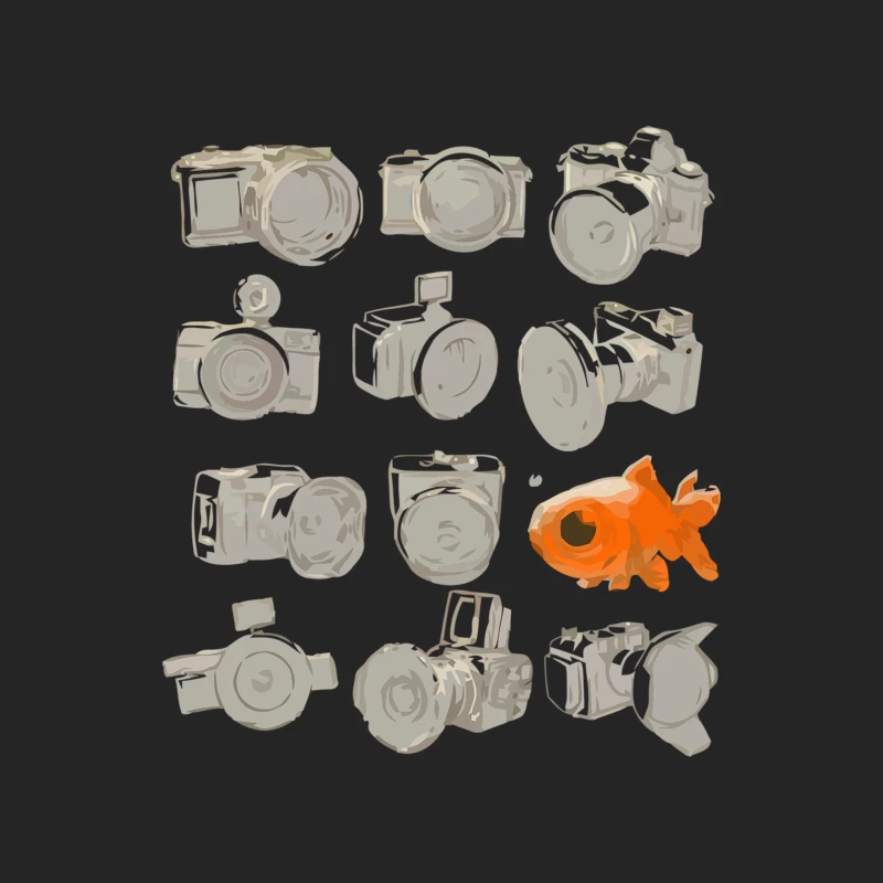 Illustrated Camera Sketches with Goldfish Accent Male Pullover Sweatshirt