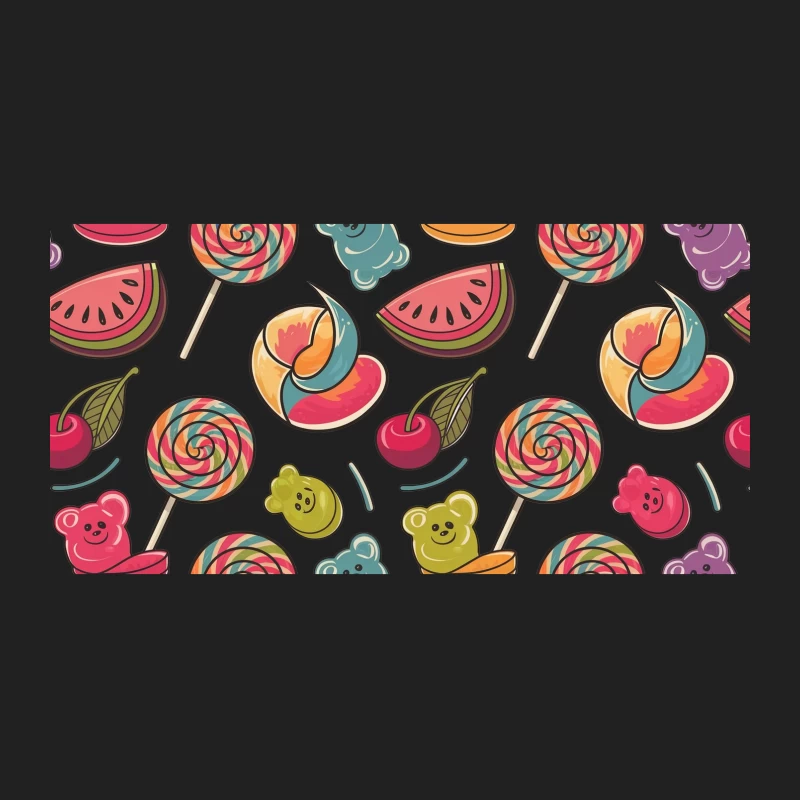 Colorful Sweet Treats Pattern with Candy and Fruit Bucket Hat