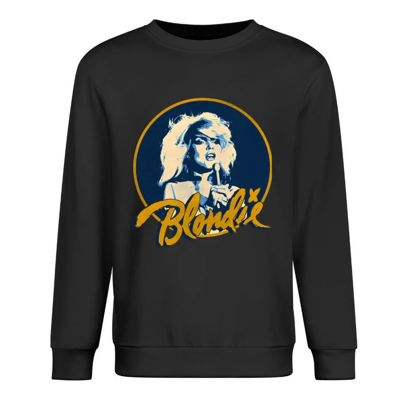 Vintage Blondie Band Logo with Blue and Gold Design Male Pullover Sweatshirt