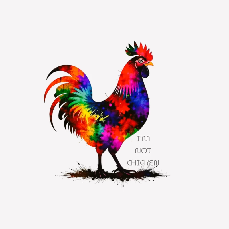 Rainbow Watercolor Rooster with Text Female T-Shirt