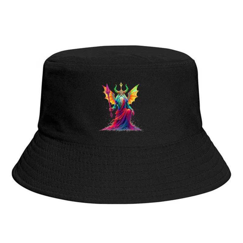 Rainbow-Hued Horned Deity with Dragon Wings Bucket Hat