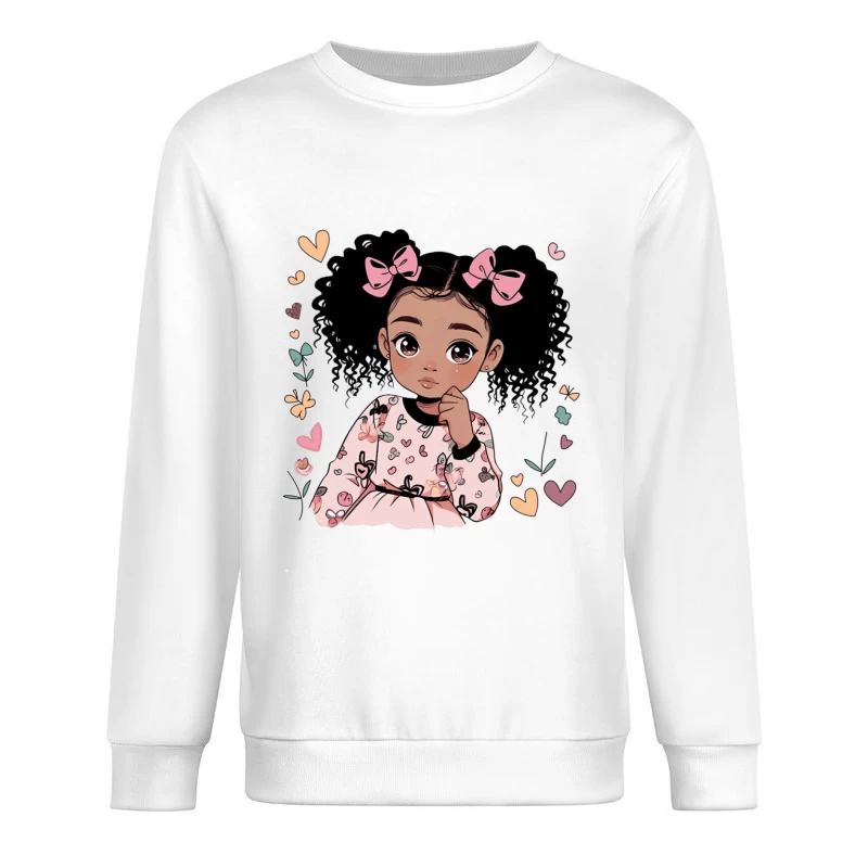 Kleines Mädchen mit Schleifen und Blumenmuster Herren Pullover Sweatshirt