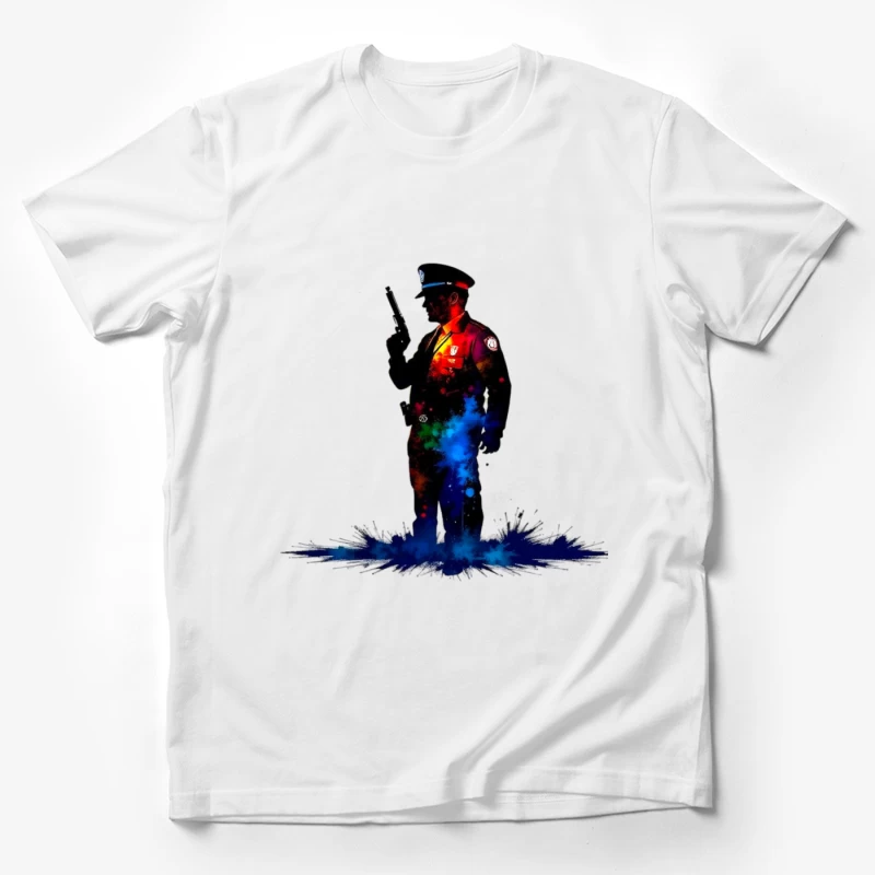 Artistic Watercolor Police Officer Silhouette Male T-Shirt