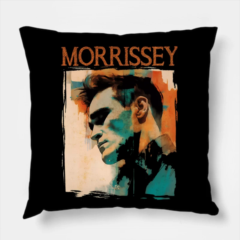 Artistic Watercolor Portrait with Morrissey Typography Throw Pillow