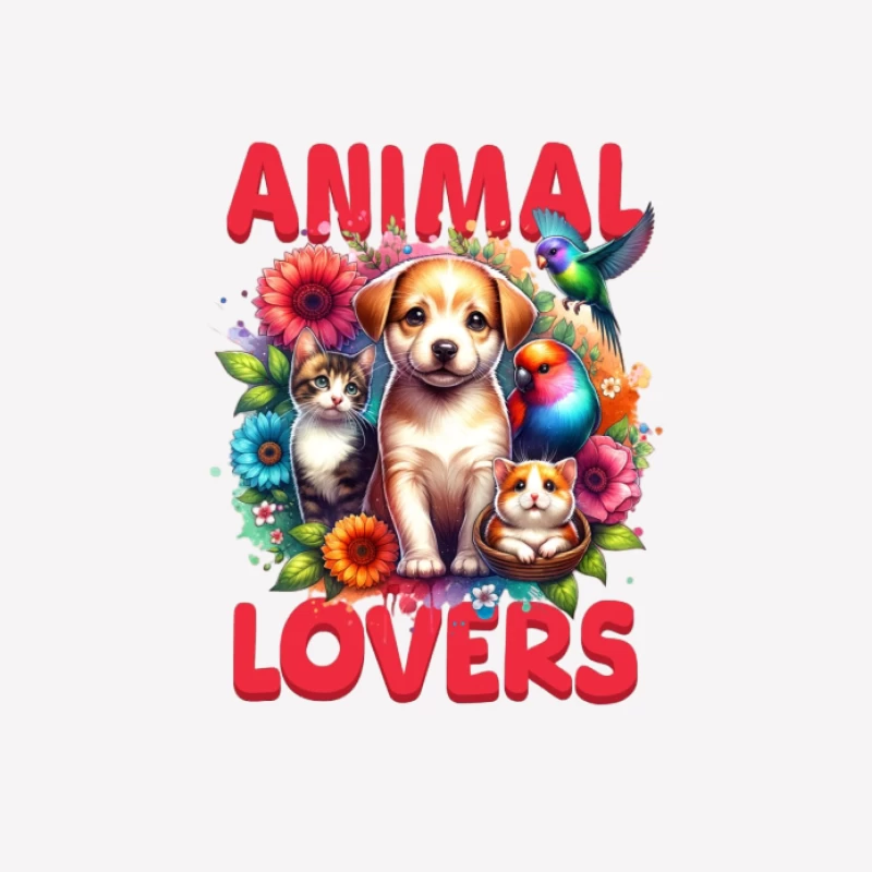 Amoureux des animaux avec chien, chat et fleurs Femme T-Shirt