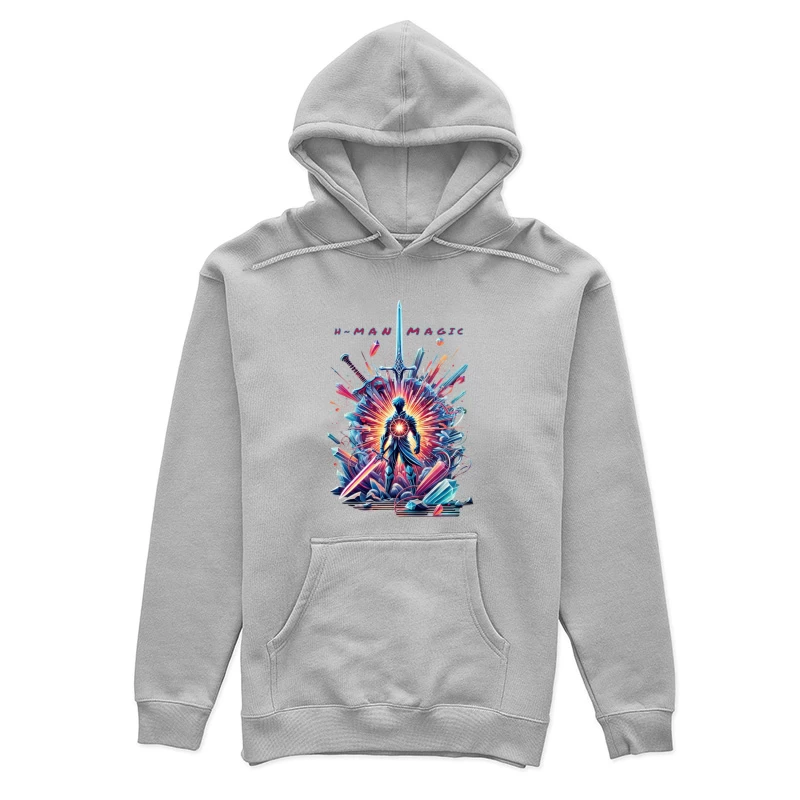 Mystical Warrior Silhouette with Magical Sword Burst Female Pullover Hoodie