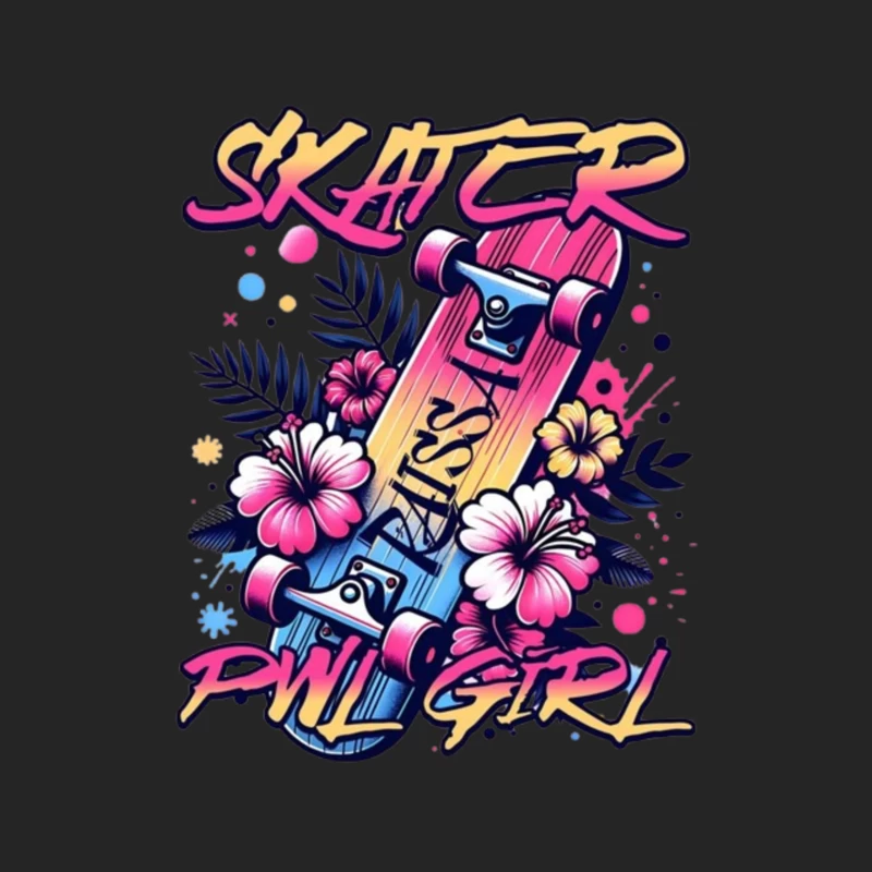 Tropical Skater Girl Typography with Floral Design Male Pullover Sweatshirt