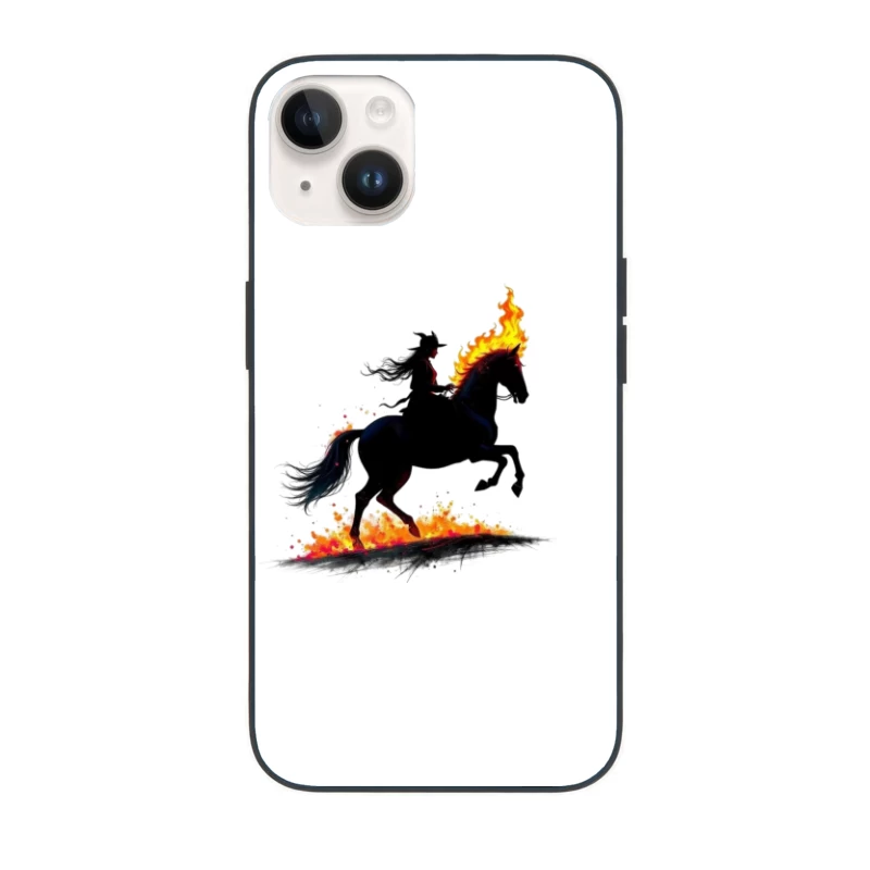 Mystical Dark Rider with Flaming Horse Silhouette iPhone Case