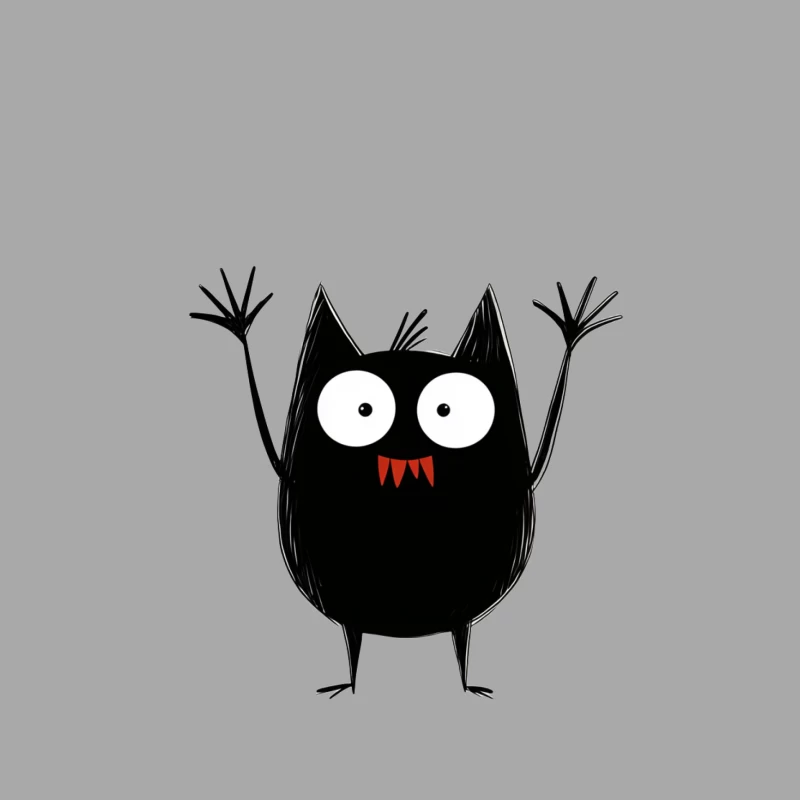 Cute Black Cat Monster: Funny Minimalist Halloween Cartoon Female Pullover Hoodie