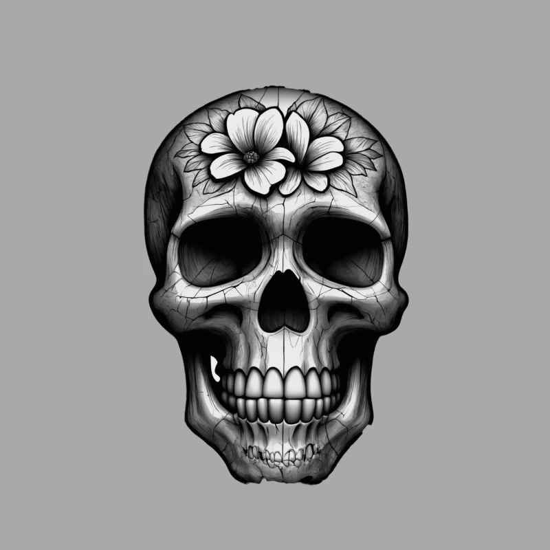 Floral Skull Illustration Female Pullover Hoodie