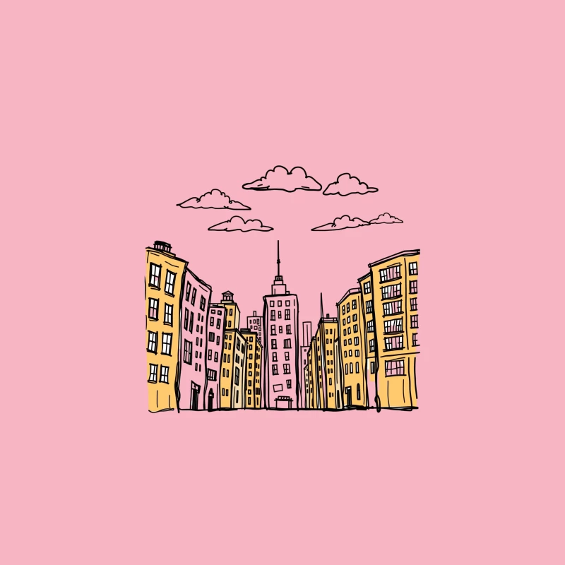 Cityscape Illustration Desk Mat