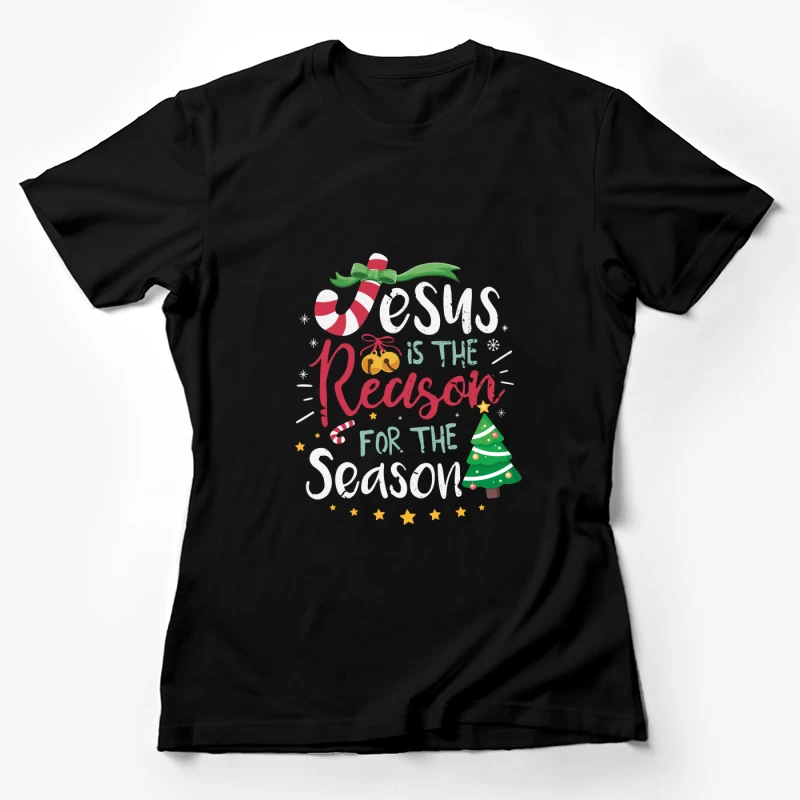 Message de Noël avec Jésus, bonbons et arbre Femme T-Shirt