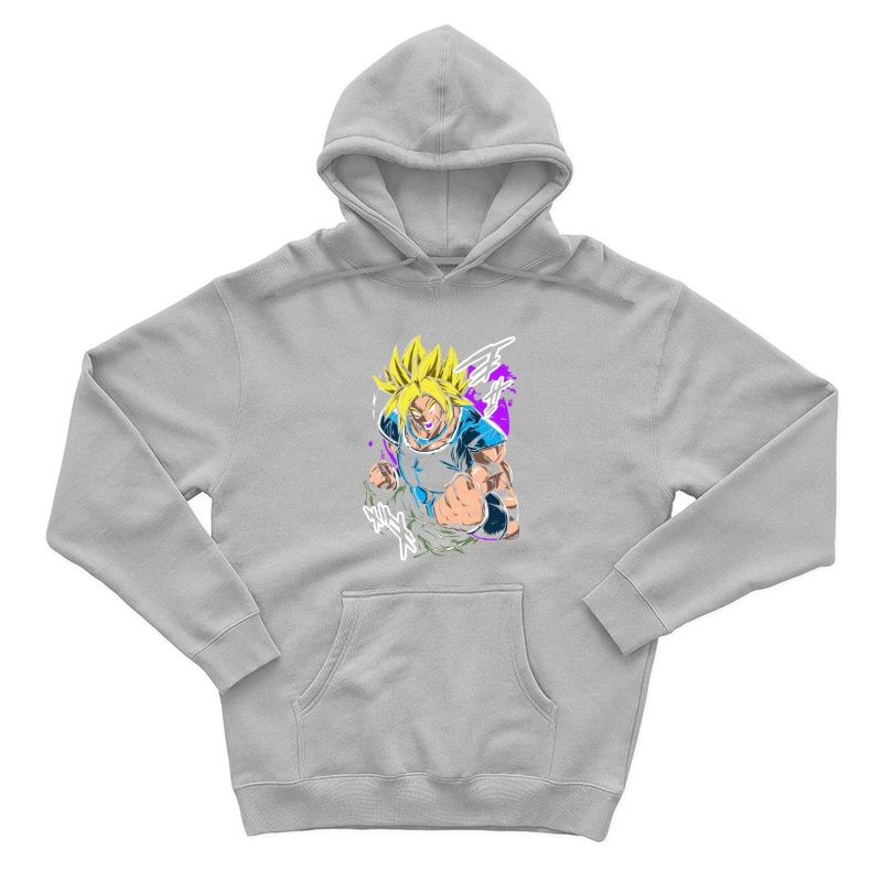 Anime Character in Action with Bright Colors Male Pullover Hoodie