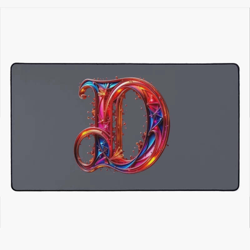 Ornate Gothic Letter D with Vibrant Red and Blue Design Desk Mat