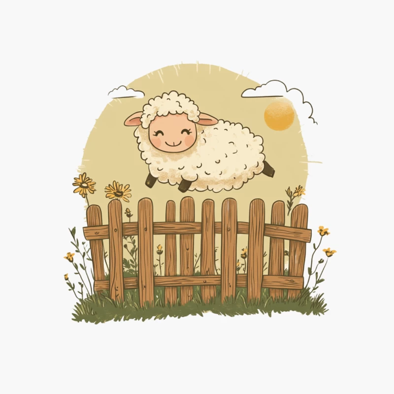 Cute Cartoon Sheep in Sunny Countryside Cotton Tote Bag