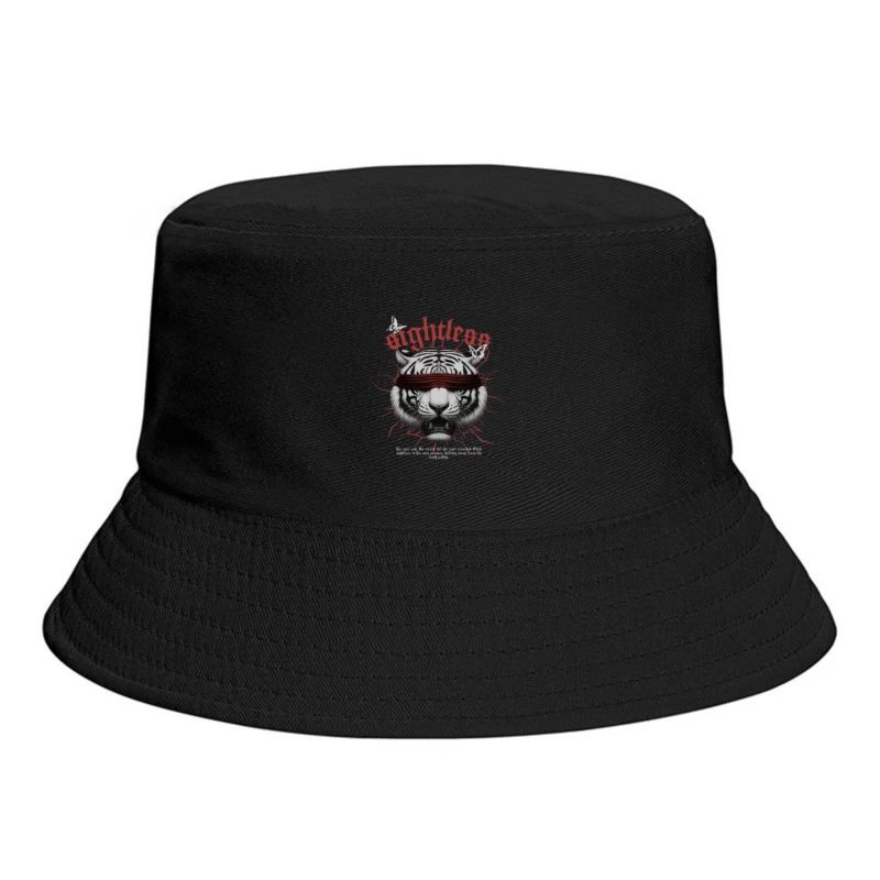 Blindfolded Tiger with Gothic Typography Bucket Hat