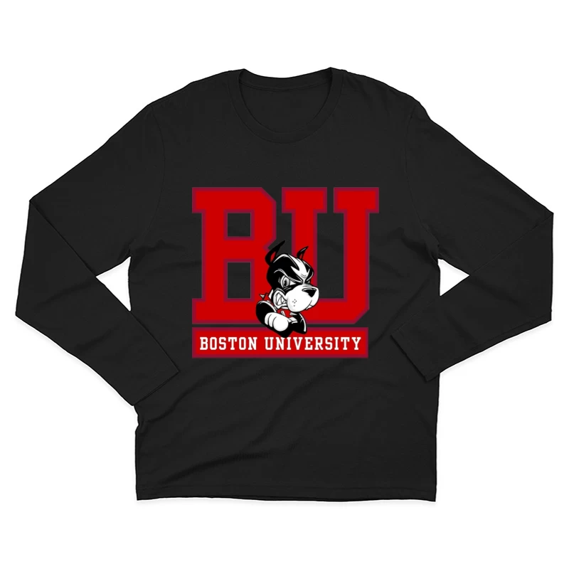 Boston University Logo with Terrier Mascot Male Long Sleeve T-Shirt