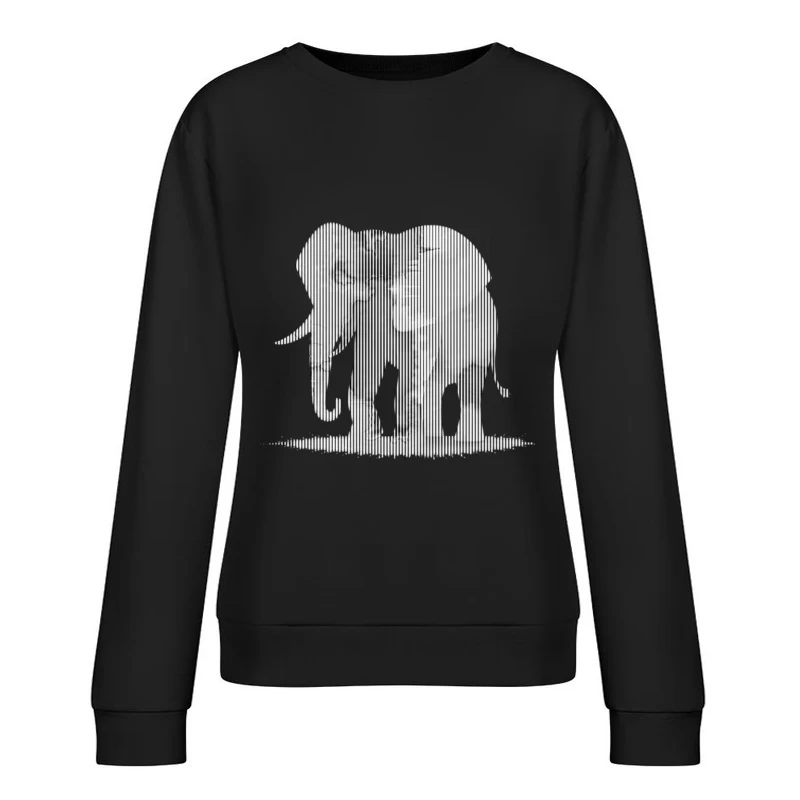 Striped Elephant Silhouette in Minimalist Line Art Female Pullover Sweatshirt