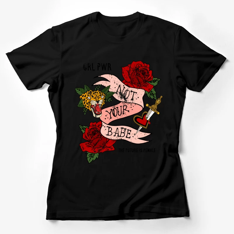 Tatouage d'art classique avec rose et léopard Femme T-Shirt