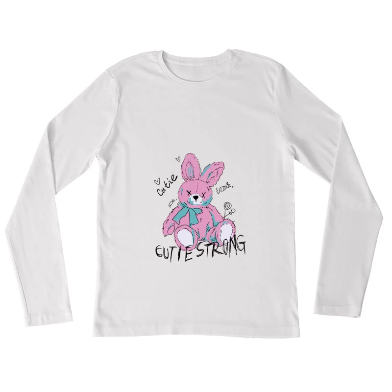 Niedliches Plüschhasen-Design Damen Langarm T-Shirt