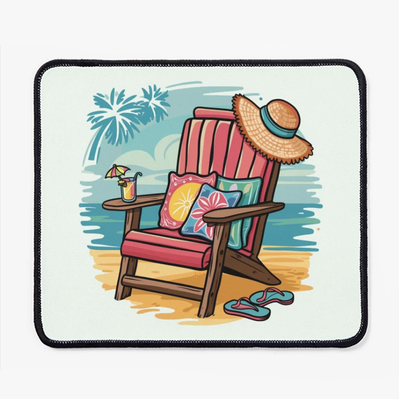 Relaxing Beach Scene with Chair and Accessories Mouse Pad