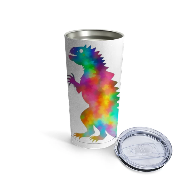 Rainbow Watercolor T-Rex Silhouette Travel Mug