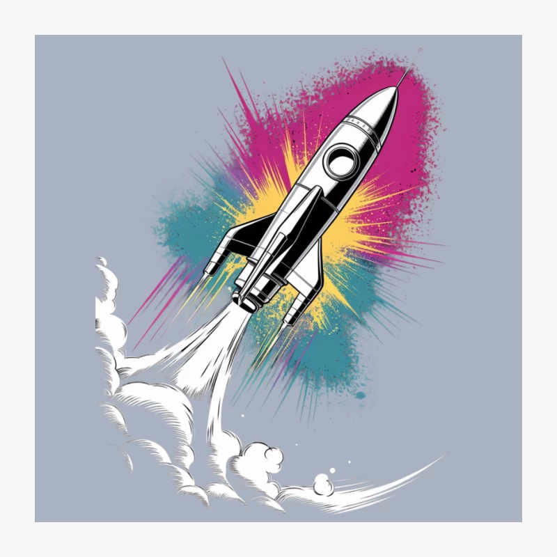 Retro Rocket Launch with Colorful Artistic Explosion Pin