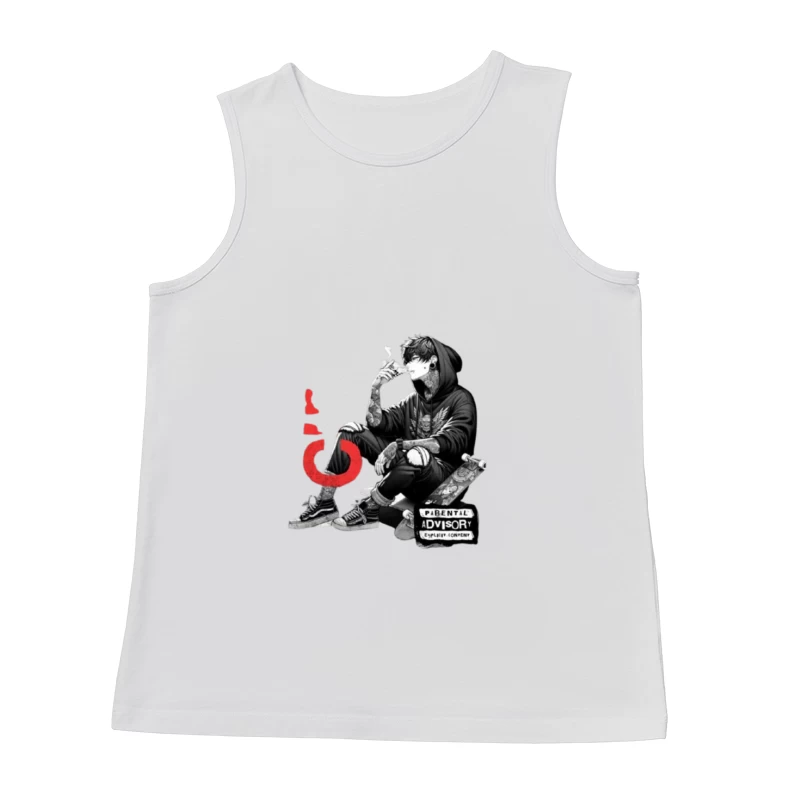 Urban Street Culture: Monochrome Skater Art with Parental Advisory Male Tank Top