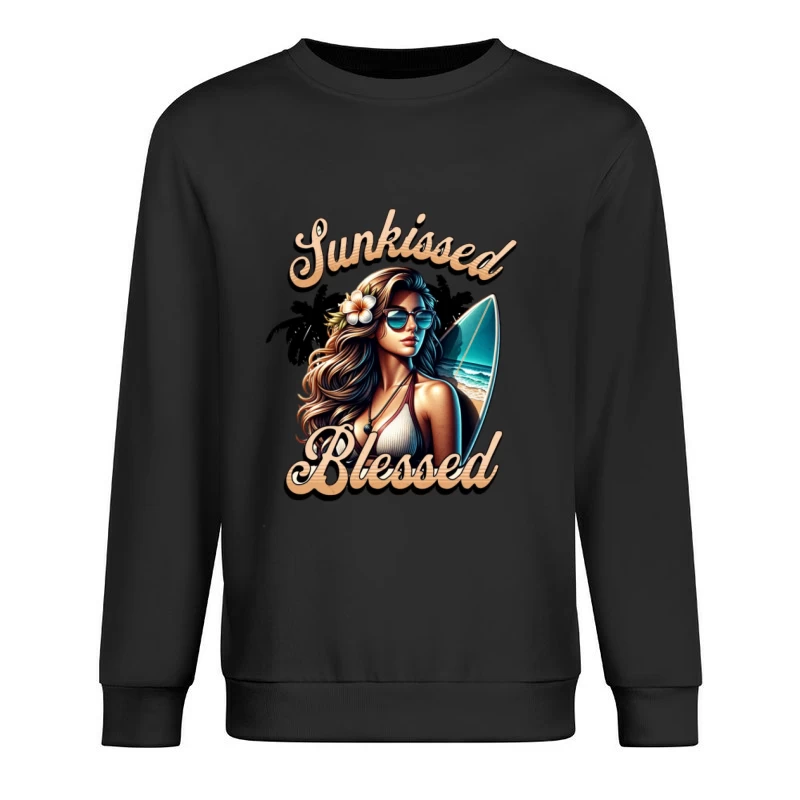 Beauté de plage ensoleillée avec planche de surf Homme Sweat-shirt à enfiler