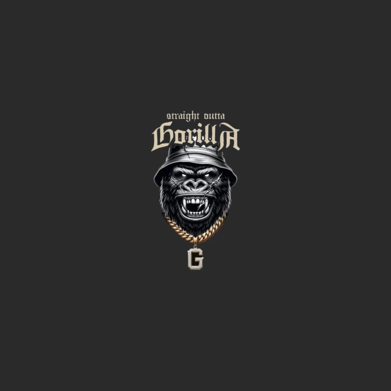 Aggressive Gorilla in Bucket Hat with Gold Chain Street Art Design Baseball Cap