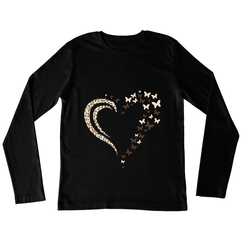 Herz mit Leopardenmuster und Schmetterlingen Damen Langarm T-Shirt