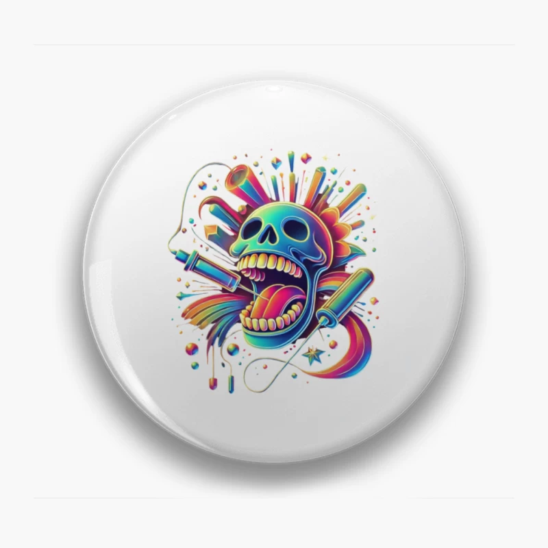 Psychedelic Rainbow Skull Pop Art Design Pin