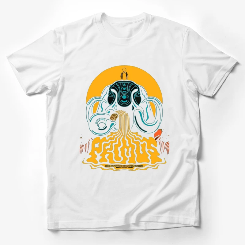 Psychedelic Primus Concert Poster with Elephant Motif Male T-Shirt