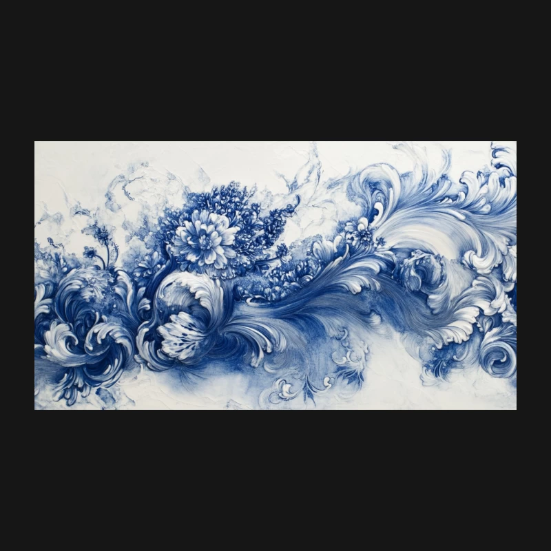Elegant Blue and White Abstract Floral Swirls Desk Mat