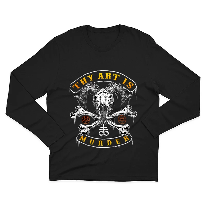 Gothic Art with Skull and Pentagrams Typography Design Male Long Sleeve T-Shirt