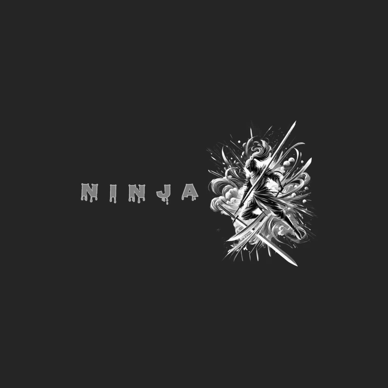 Ninja Artwork in Black and White Male Pullover Sweatshirt
