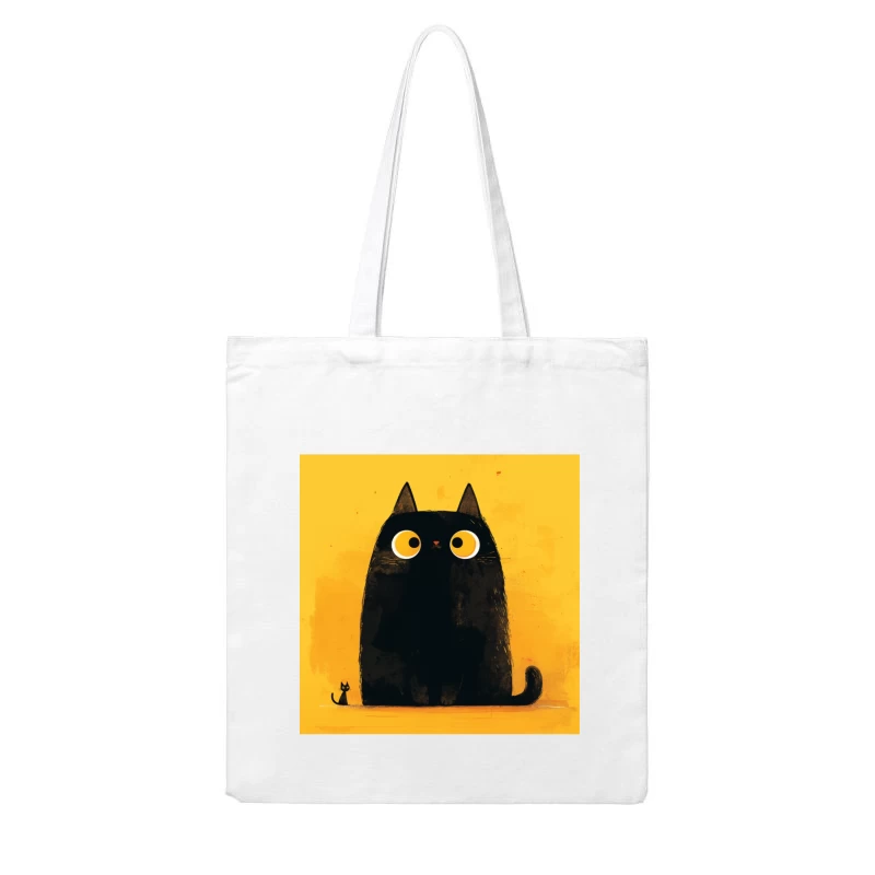 Adorable Black Cat with Big Yellow Eyes - Minimalist Illustration Cotton Tote Bag